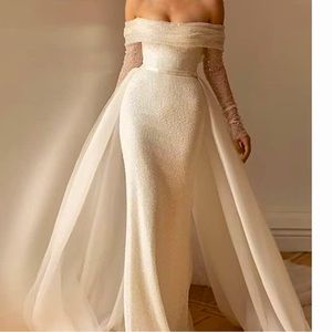 White Gown with Detachable Skirt (free veil) sz 12 corset back long tulle skirt